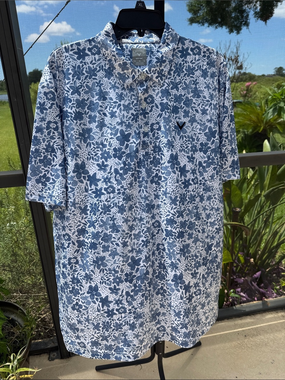 Callaway White Polo with Blue Floral Print
